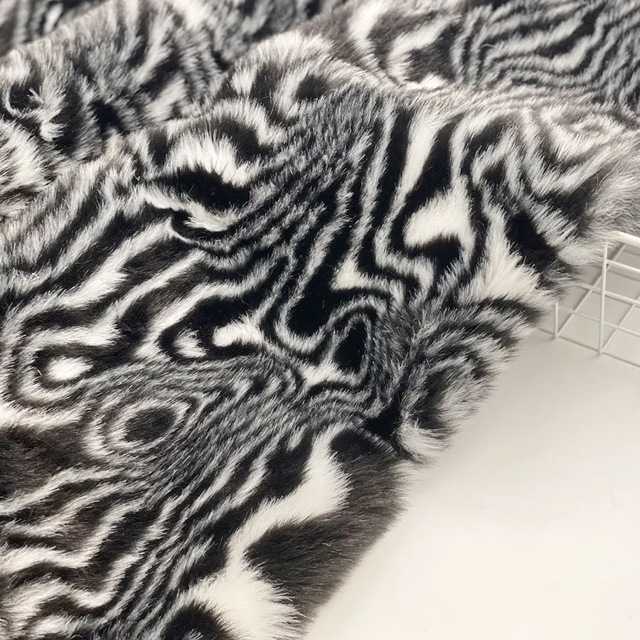 10mm 12mm creative marble pattern design black white knitting long plie fleece fabric artificial fake fur