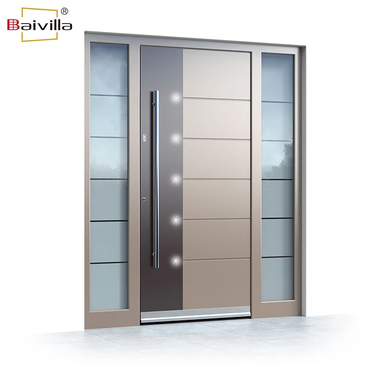 Heavy duty luxury design metal front entry security doors villa exterior main entrance steel pivot door