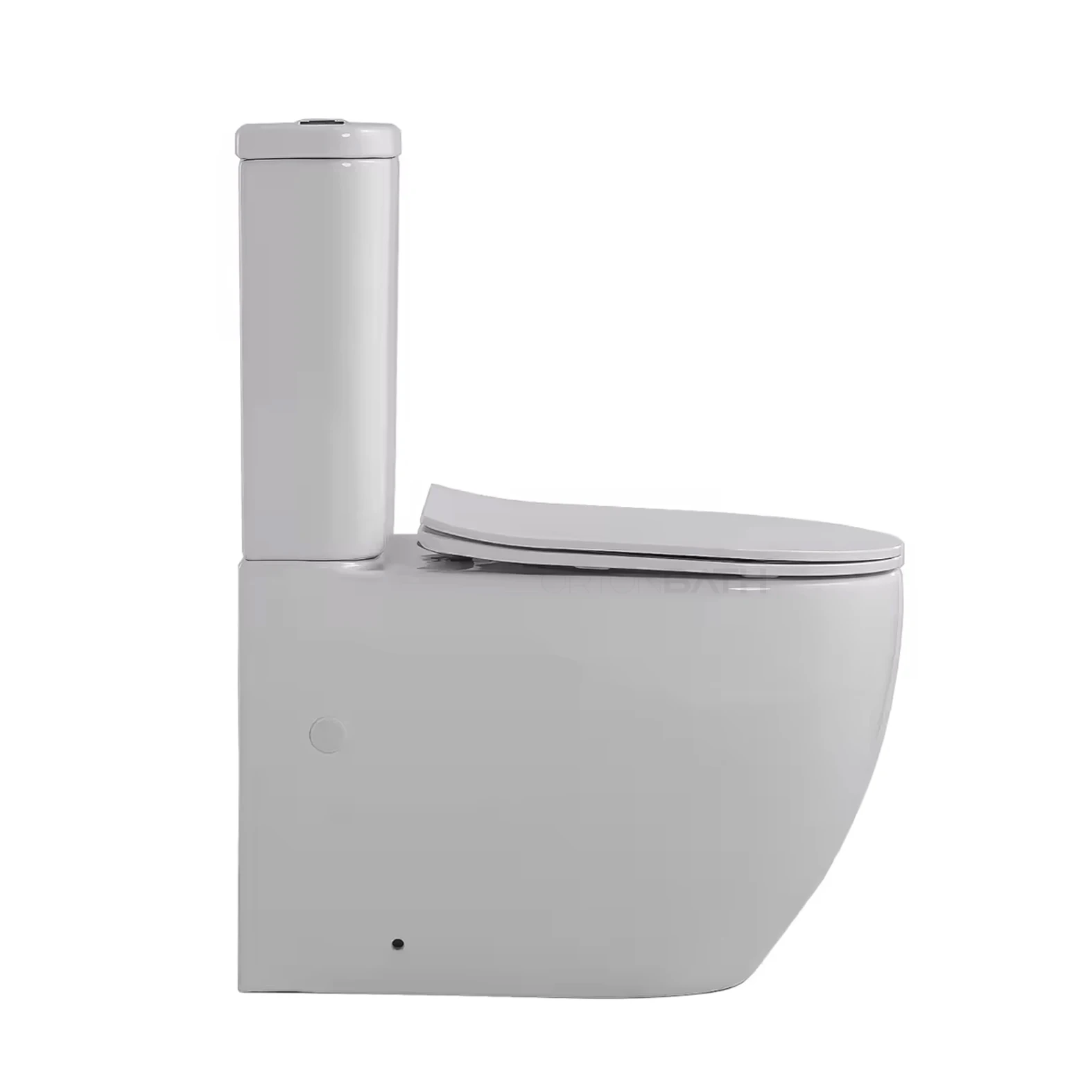ORTONBATH Round Bowl Watermark Two Piece Rimless Tornado Flush Toilet Back to Wall 2-Piece Toilet with Quick Release Toilet Seat