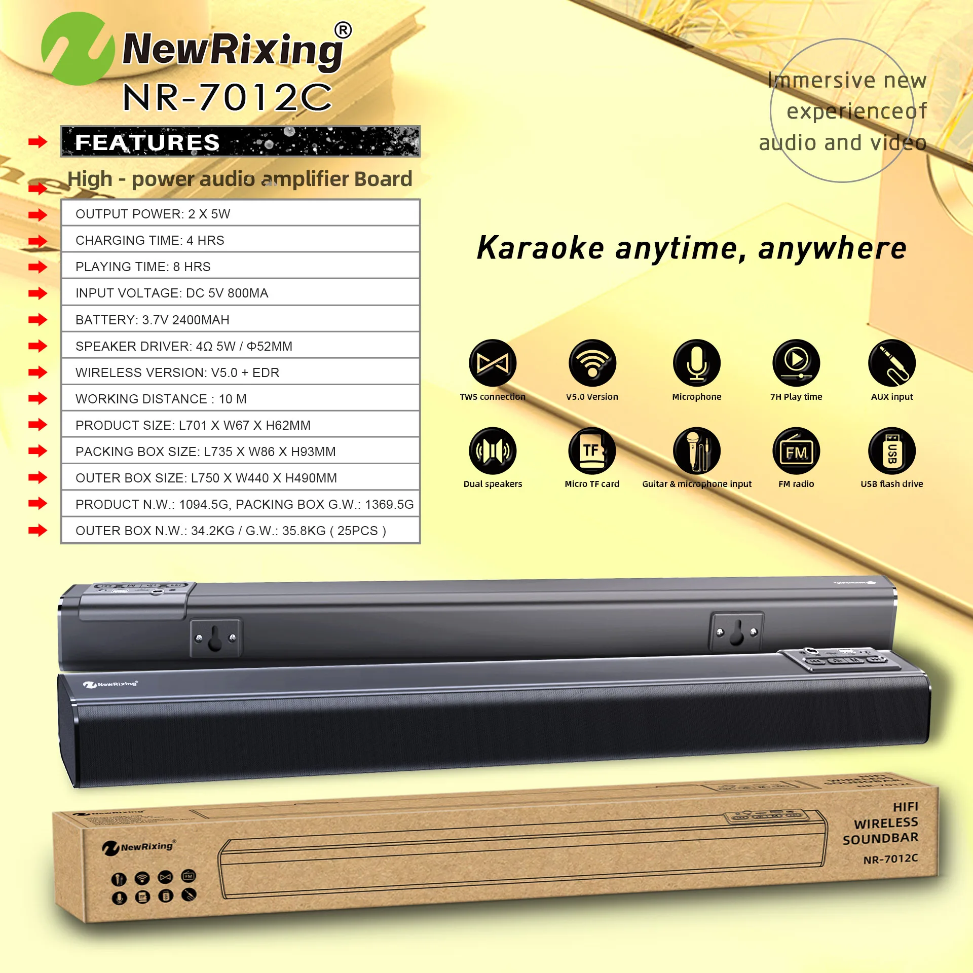 Профессиональный производитель, оптовая продажа, звуковая панель, динамик BT USB TF TWS в серии, стерео звук, портативная короткая звуковая панель