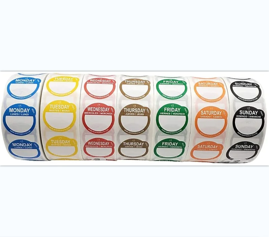 Wholesale Custom Vinyl Decal Products Removable Day Label Peel Tab for Food Kitchen Inventory Management Labels Stickers