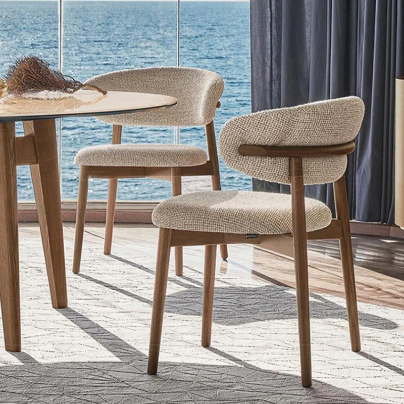 Nordic Modern Wooden Home Dining Chair Wood Solid Wood Farmhouse Dining Restaurant Chairs with Linen Fabric
