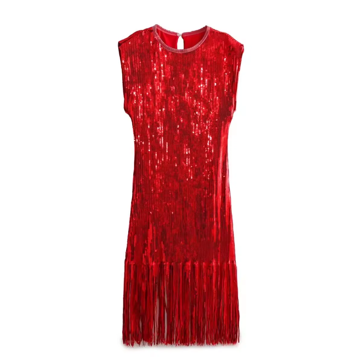 New in 2024 spring summer children sleeveless dress pure color sequin Fringed dresses for girls