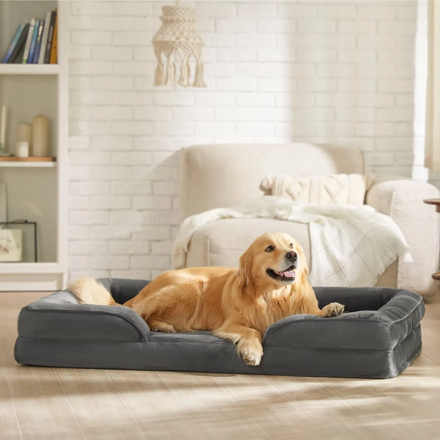 Orthopedic Dog Bed Waterproof Medium Support Foam Pet Dog Sofa Bed Removable Washable Cover Liner Non-Slip Bottom Dog Bed
