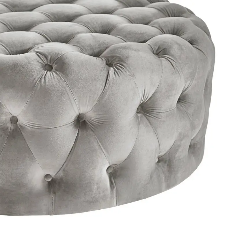 Modern Upholstered Leisure Living Room Furniture Grey Fabric Ottoman Home Luxury Velvet Round Foot Stool