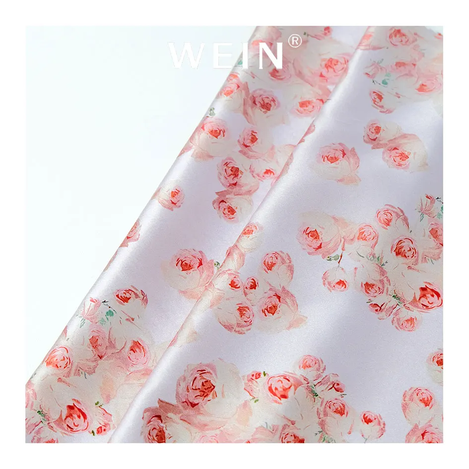 WI-Z0616 Custom Digital Printing Fabrics Silk Satin Rose Floral Pattern Fabric For Clothes