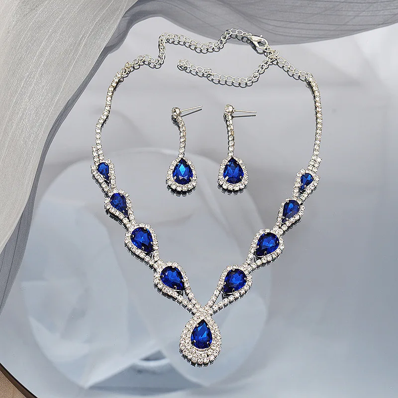 NUORO Hot Selling Colorful Zircon Necklace Exquisite Mix Colors Crystal Copper Clavicle Chain Earrings Necklace Jewelry Sets
