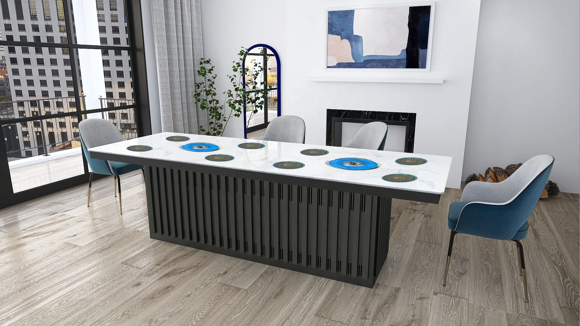 AOPA Hot pot table korean bbq grill table restaurant tables with bbq grill and hotpot