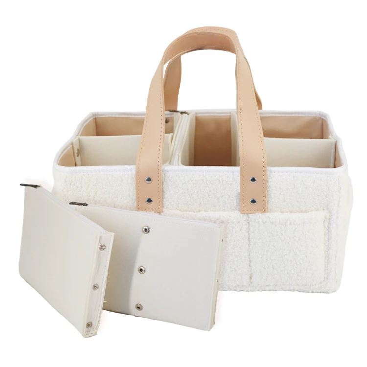 Factory Price Teddy Velvet Newborn Infant Baby Nappy Bag Nursery Diaper Carry Caddy Organiser Toy Storage Bin for Home Stroller