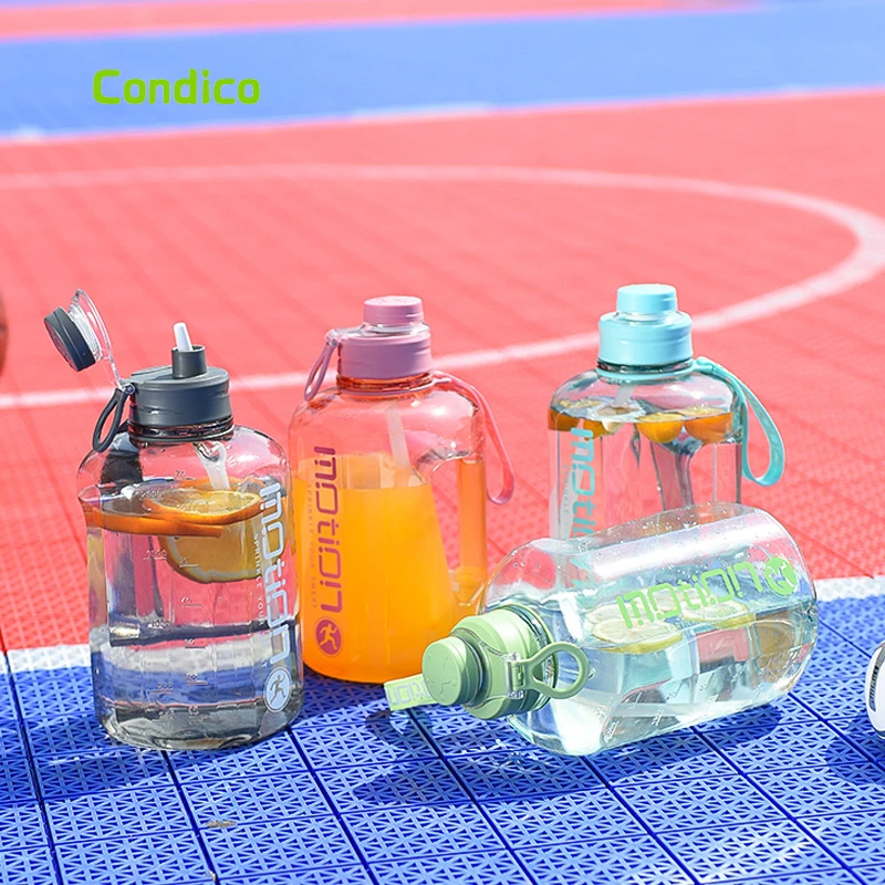2.2L Water Bottle Cup Timestamp Trigger Sports Gym Outdoor Water Bottle Portable Reusable Plastic Cup With Carry Cord