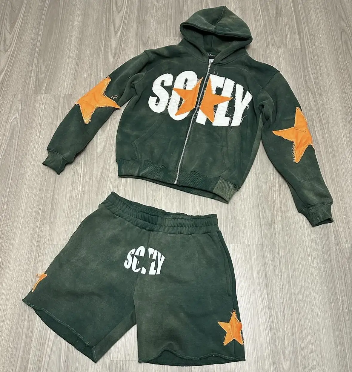 Custom two piece tracksuit track short suit summer harried embroidered tracksuit zipper hoodie and shorts jacket suit for men