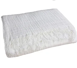 Soft Thick Reversible  100%  Cotton  gauze  4-Layers Fringed  wrinkle Muslin Throw Blanket For Adult or Kids