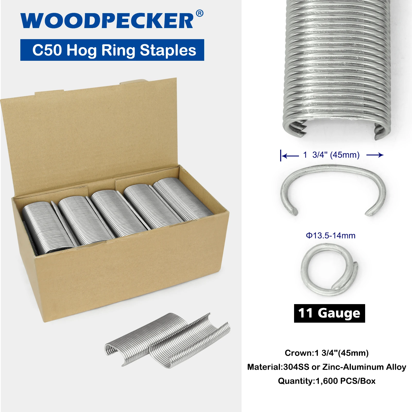 Woodpecker #C130L 11 Gauge Easy Carry Pneumatic Hog Ring Gun for Gabion 1 1/2 Inch Crown Air C Ring Plier for Wire Cages, Gabion