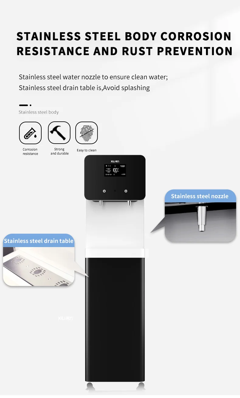 Free Standing Cold and Direct Drinking Bottom Load Water Dispenser Electric Durable Stainless Steel for Office Use Black 220V XL