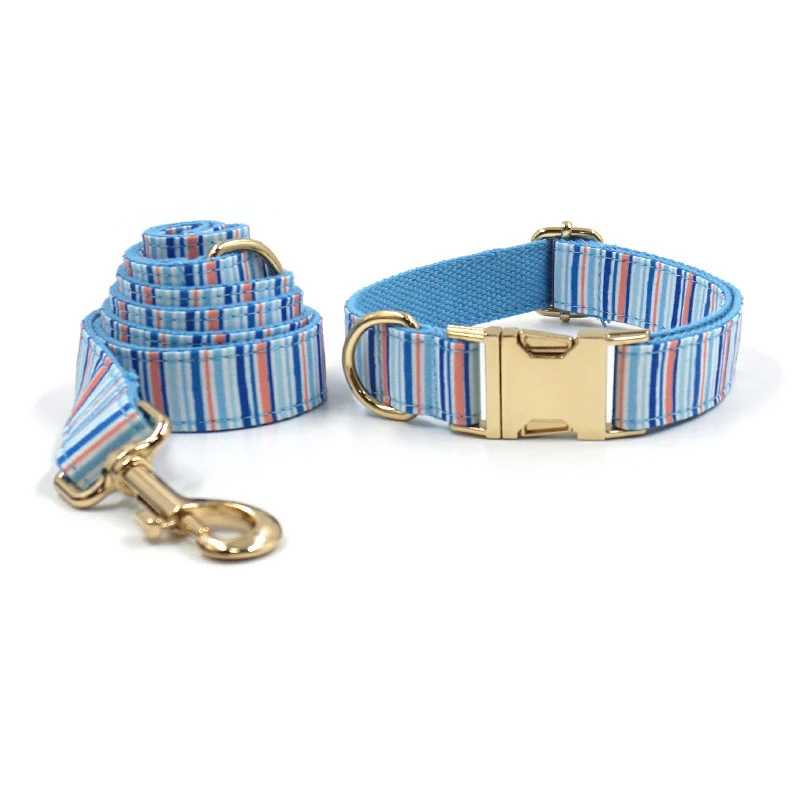 Rarewe Hot Selling New Product 2024 Designer Cotton Dog Collars High Quality Zinc Alloy Dog Collar Stripe Print Dog Collar