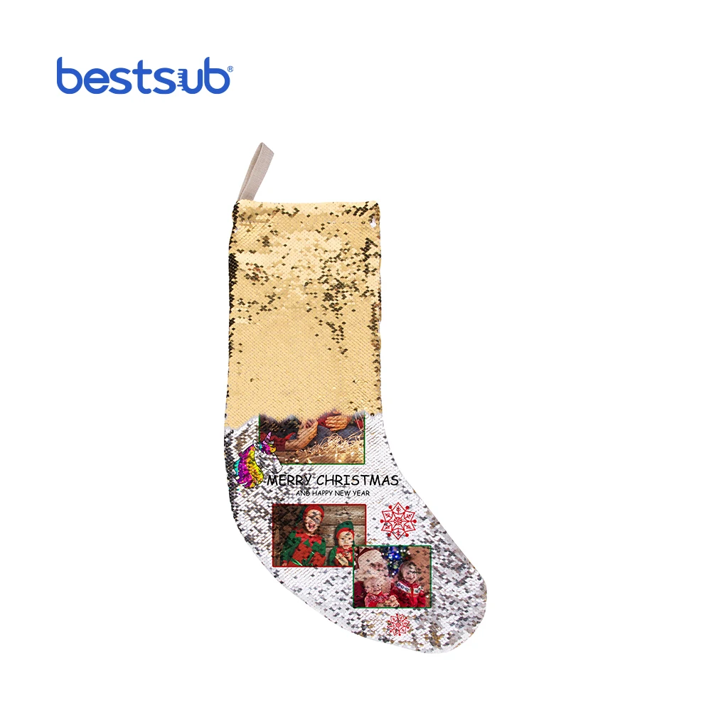 Sublimation Sequin Christmas Stocking Gold and Silver 18*53cm SDWLP01G