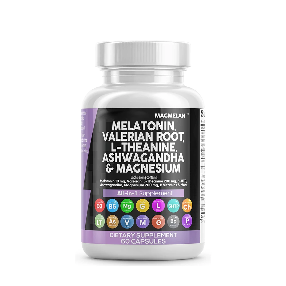 Ashwagandha Capsules Valerian Root L-Theanine magnesium Capsules ALL IN ONE Melatonin Capsules With FAST SHIPMENTS
