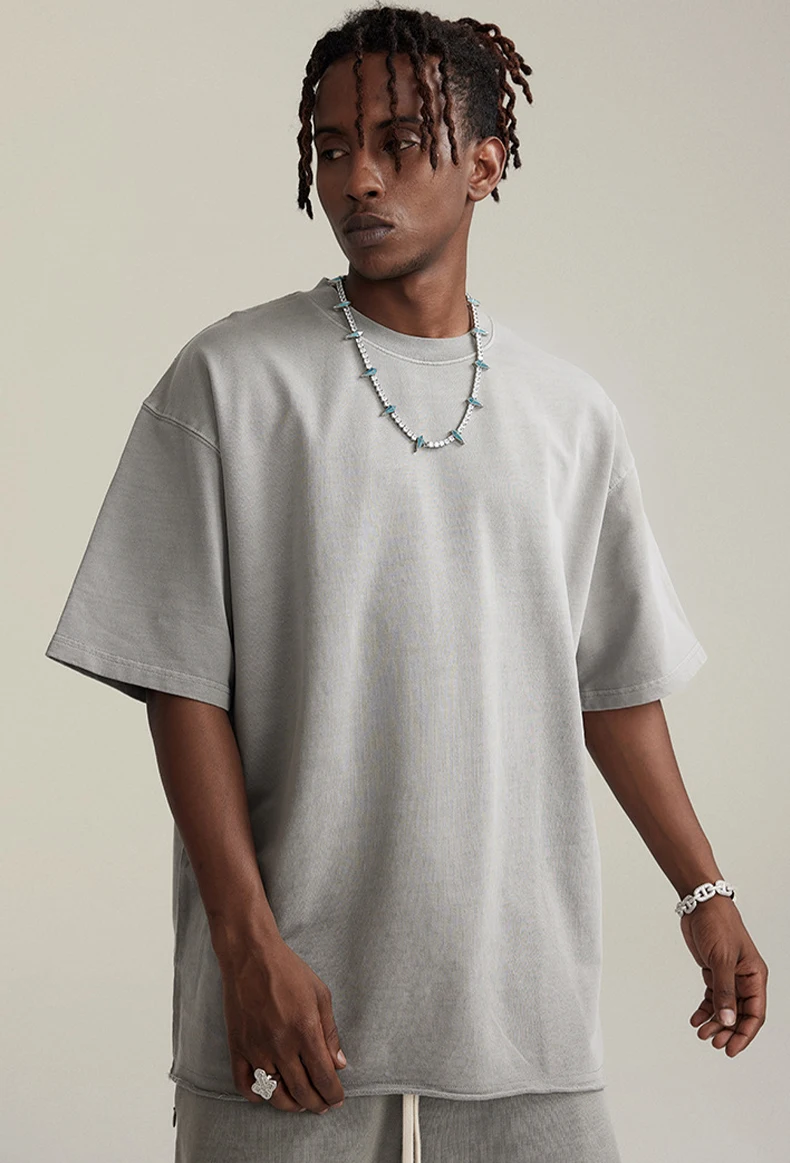 New Product Cotton Personalized Designer T-Shirts Contrast Neck Mens Graphic Screen Printing Acid Washed Custom T-Shirt