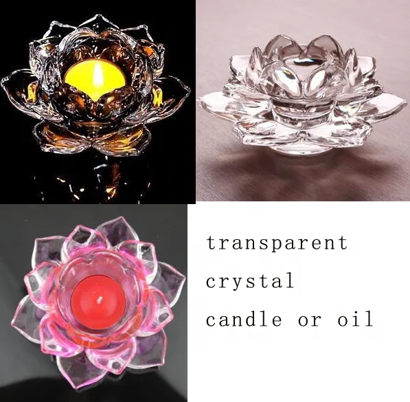 Crystal Butter Lamp Tea Light Candle Holder Clear Lotus Pray Lamp