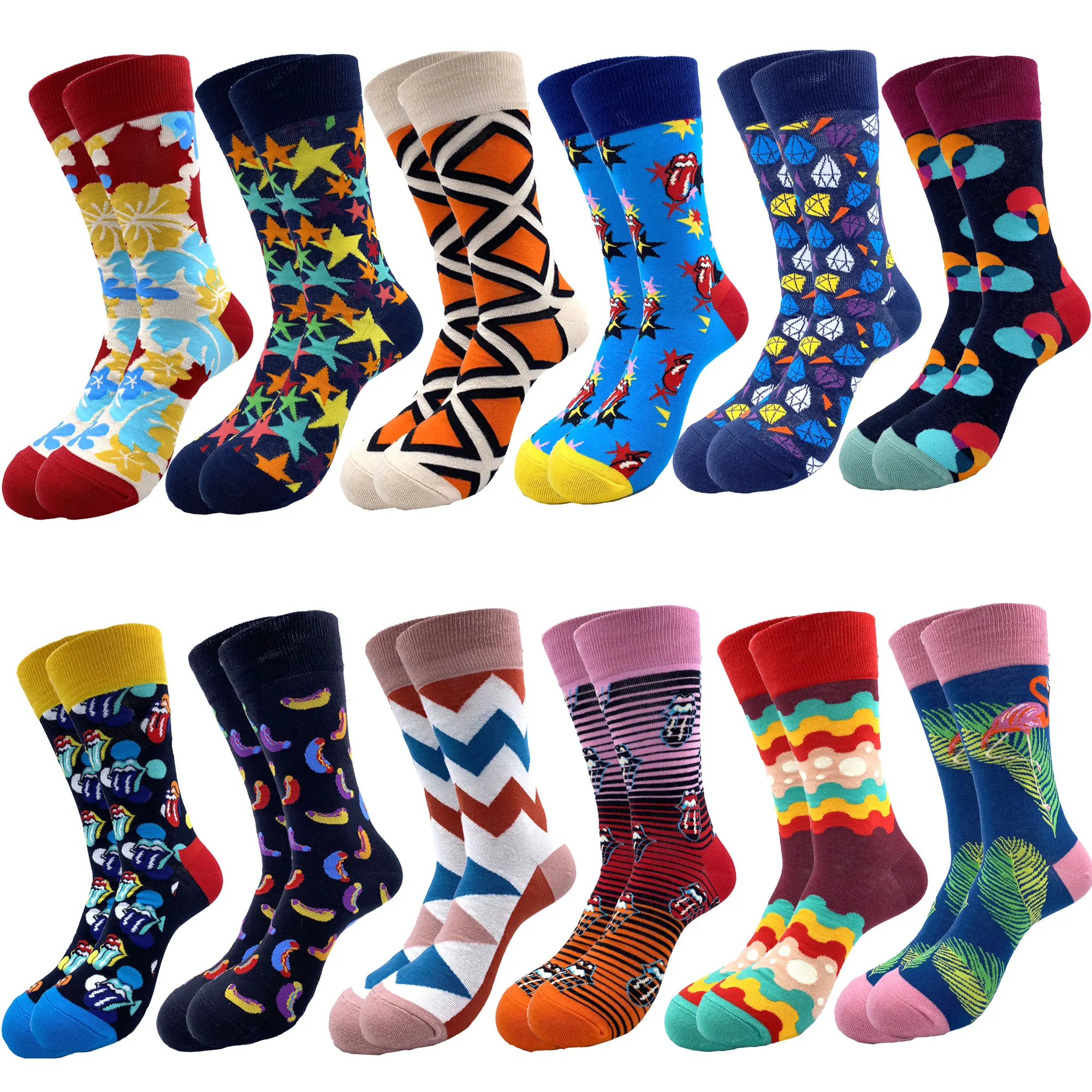 Men Fashion Print Harajuku Cotton Sports Running Crew Socks Cool Funny Hiphop Casual Pastel Pack Long Tube Set