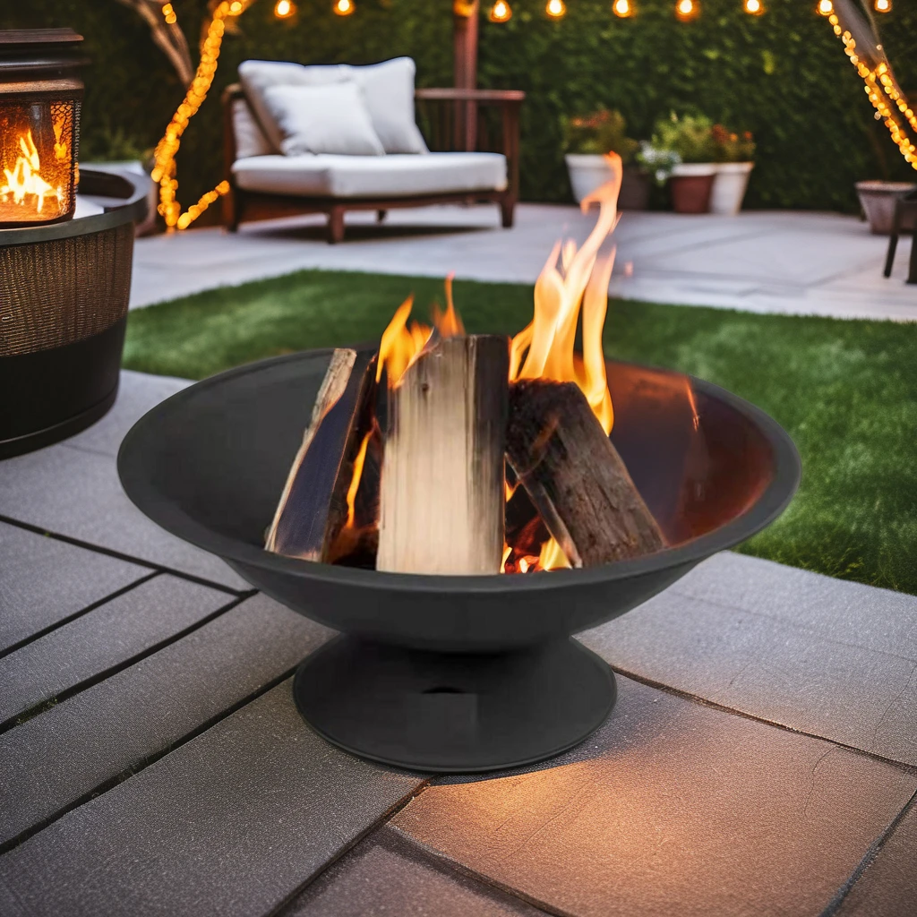 Outdoor Patio Furniture Garden wood burning Fire Pit with Steel round Bowl and Poker Elegant Outdoor Brazier
