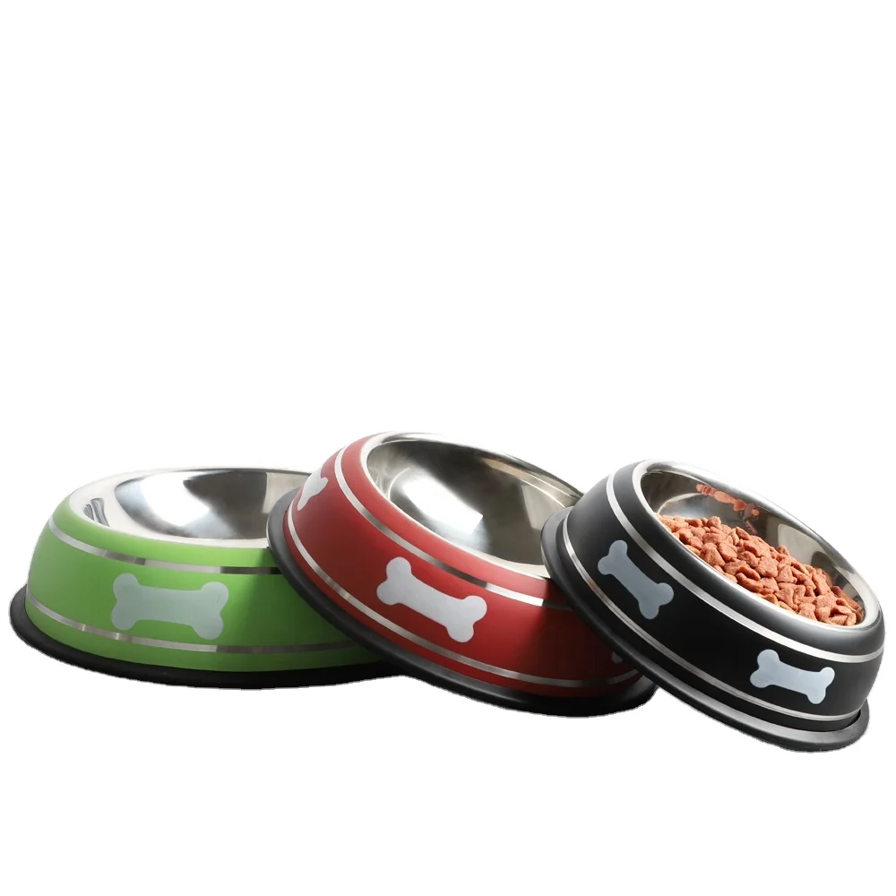 Amazon hot sell stainless steel double dog bowl wholesale pet bowl with multi color