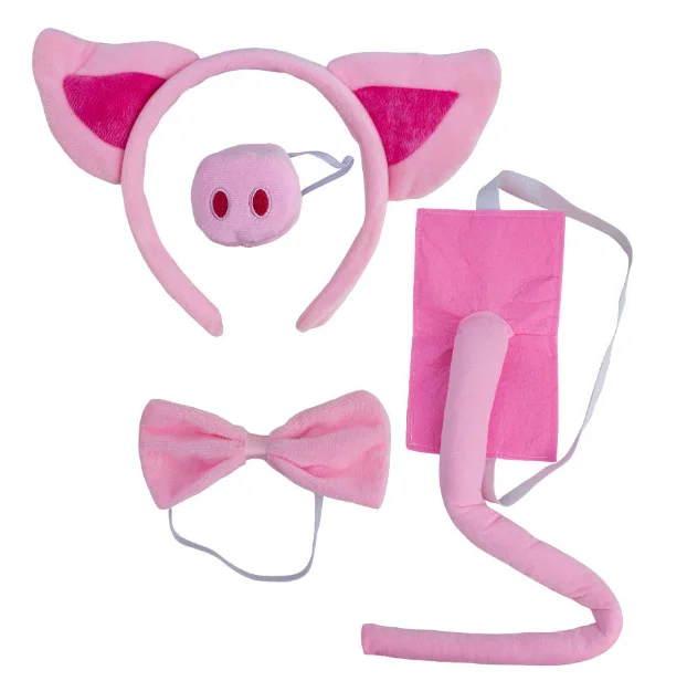 ecoparty  Pig Costume Hairband Elastic Strap Ears Headband Nose Bowtie Tail Cosplay Set for Carnival Animal Themed Parties