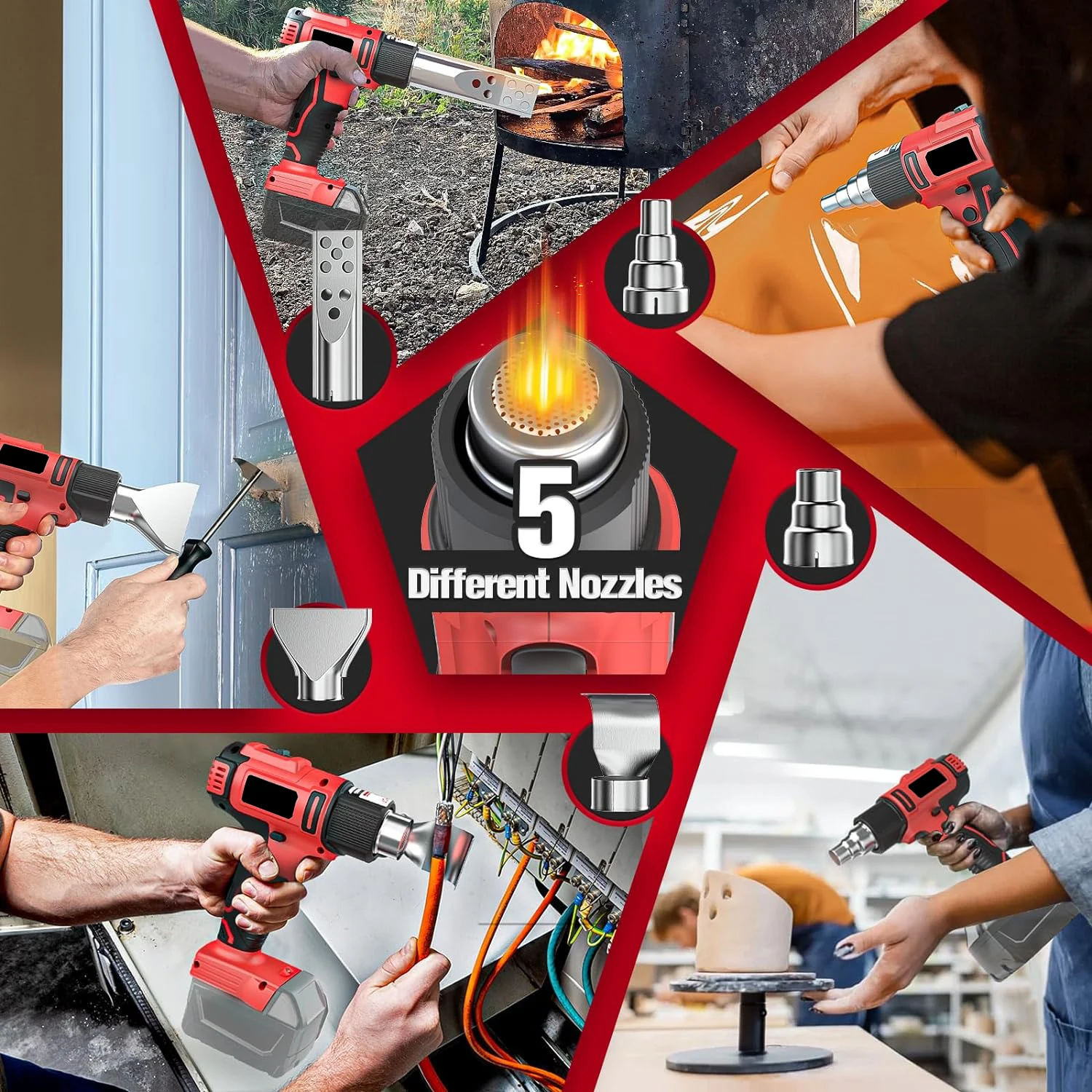 Cordless Heat Gun for Milwaukee m18 Battery 350W Hot Air Gun I: 300℃ 572°F, II: 550℃ 1022°F Dual Temperature Control