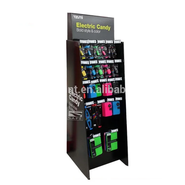 
Cardboard Phone Case Back Cover Products Advertising Hook Floor Display Stand For Mobile Phone Accessories 