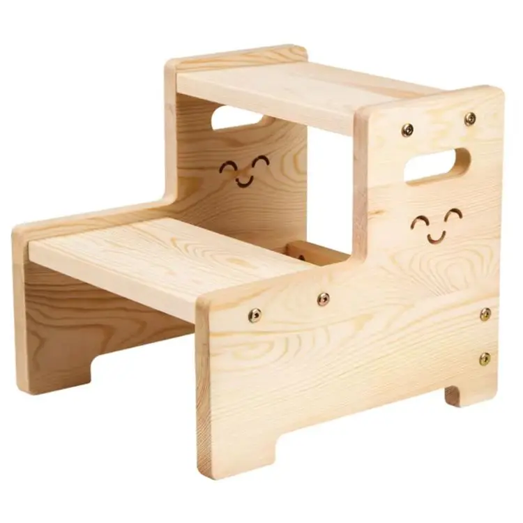 Factory Price Adjustable Two Step Wooden Stool Two Climbing Ladders Wooden Toddler Step Stool for Kids