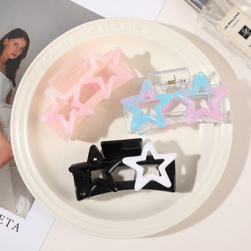 Ins Korean Style Hot Selling Sweet Claw Clips Start Plastic Hair Claw Clips Women Girls Temperament Hollow Hair Accessories