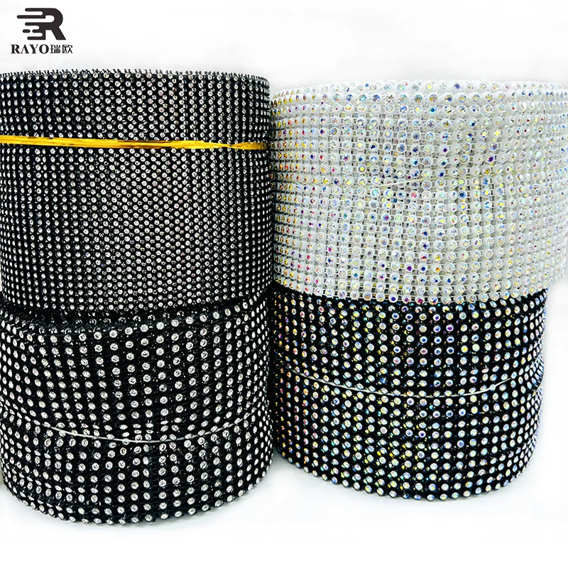 Wholesale high quality elastic banding hot fix rhinestone rolls in different sizes available rhinestone mesh trimming
