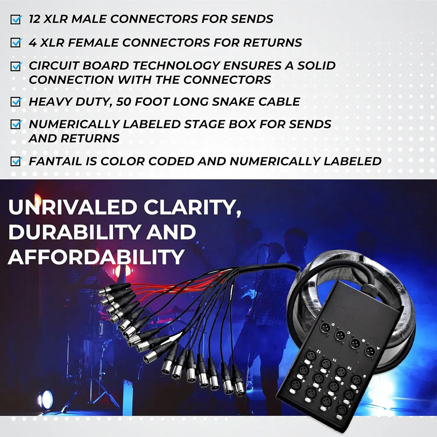 Multicore 12 Channel 16 Channel 3 Pin Male To Female Xlr Y Splitter Microphone Audio Snake Cable Stage Box