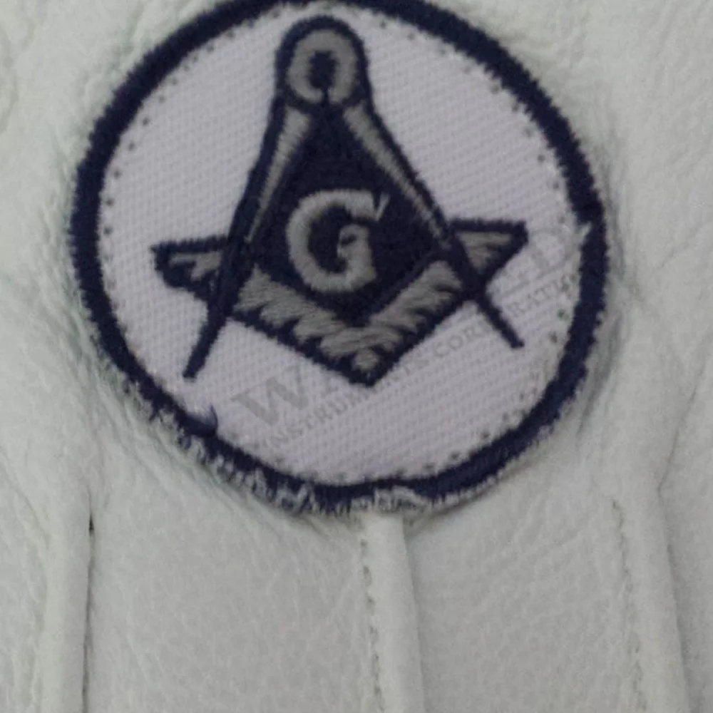 
Masonic Regalia Soft White Leather Gloves G Logo & Square Patch 