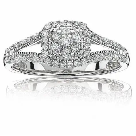 Two Rows Halo Cushion Cut Moissanite Wedding Rings Set 925 Sterling Silver Jewelry Set For Woman