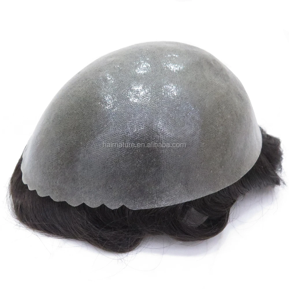 Indian Human Hair Men Capillary Prosthesis Toupee Thick Skin Scalloped Front