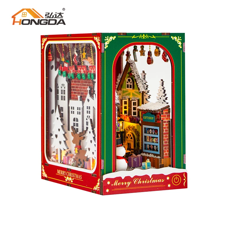 Зимняя Рождественская миниатюрная книга Hongda PC2417 «Diy» «Nook» рождественский стиль деревянный комплект книг с подсветкой