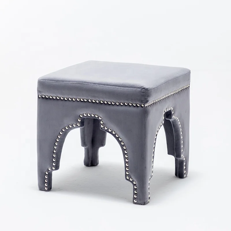
Grey velvet fabric material ottoman tufted all around design 