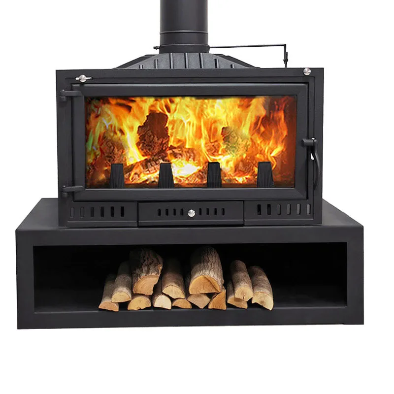 Modern Design Home Indoor Real Wood Fire Burning Cast Iron Fireplaces with Refractory Glass as Screen for Sale