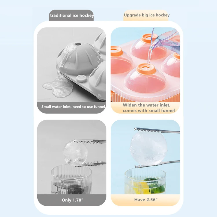 6.5cm Sphere Silicone Ice Ball Cue Tray Round Ice Mold 4 Spherical Balls Ice Tray makers For Whiskey