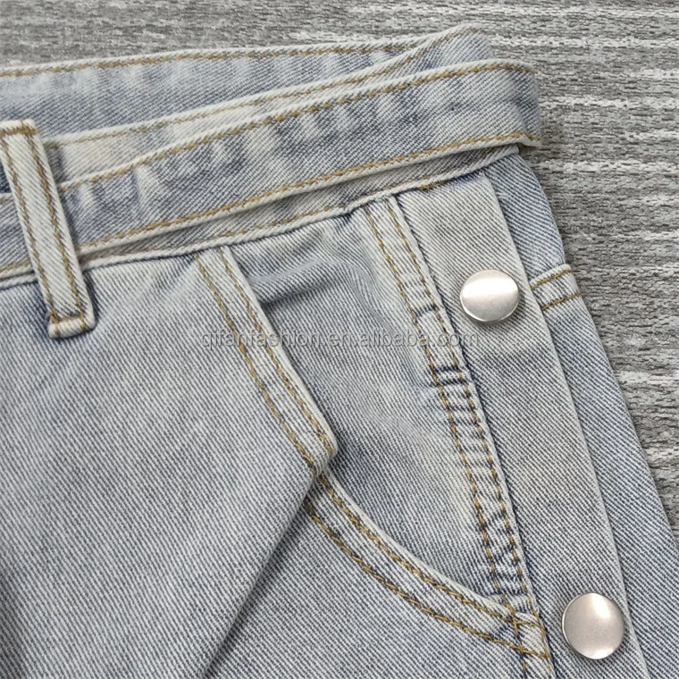 Custom Oversized Jeans Side Buttons Fade Wash Denim Shorts for Men