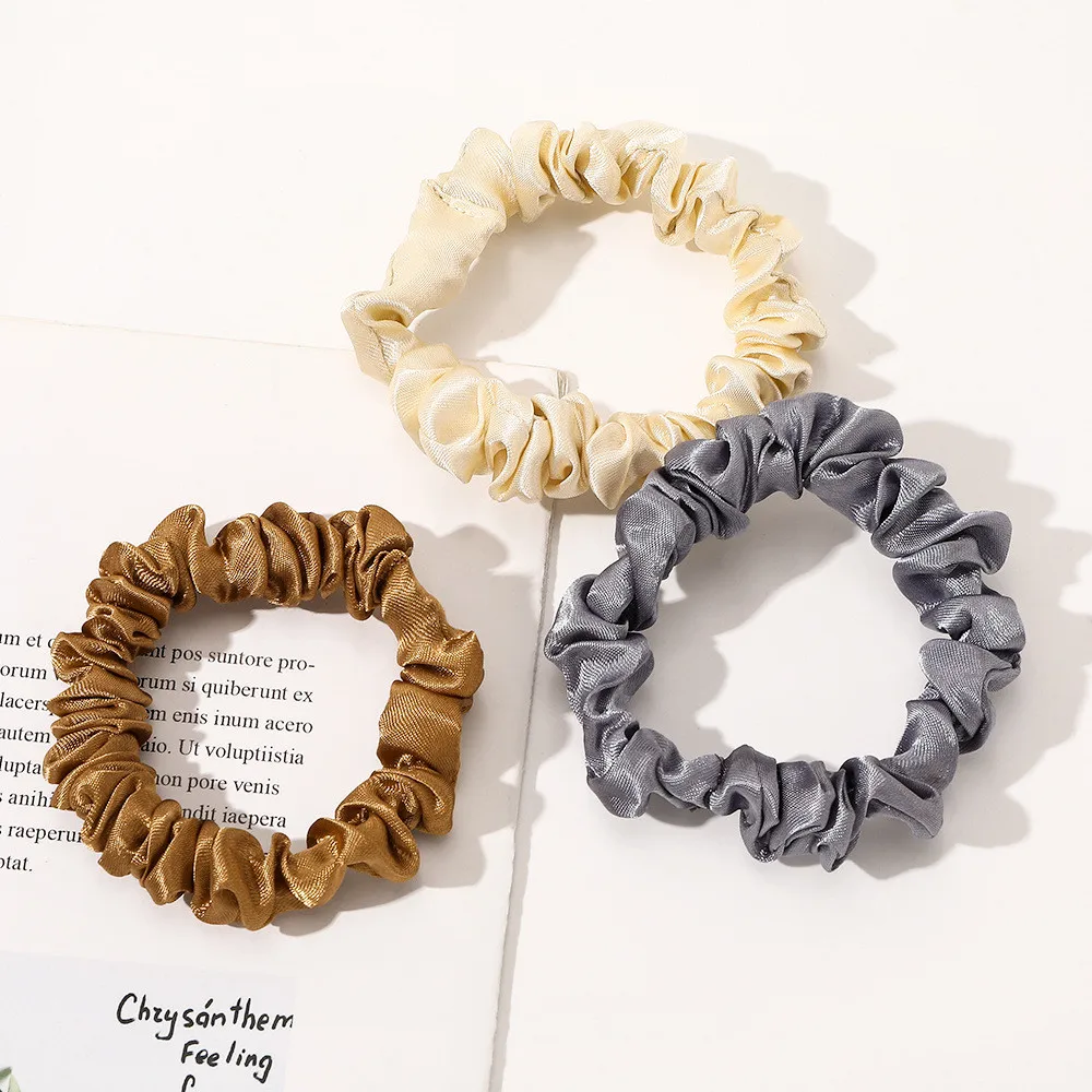 Factory Wholesale Cheap Mini Satin Hair Accessories For Women Fashion Freshen Solid Color Satin Mini Scrunchies