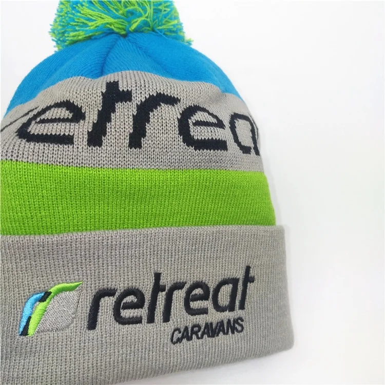 Custom Logo 100% Acrylic Knit Striped Beanie Winter Hat