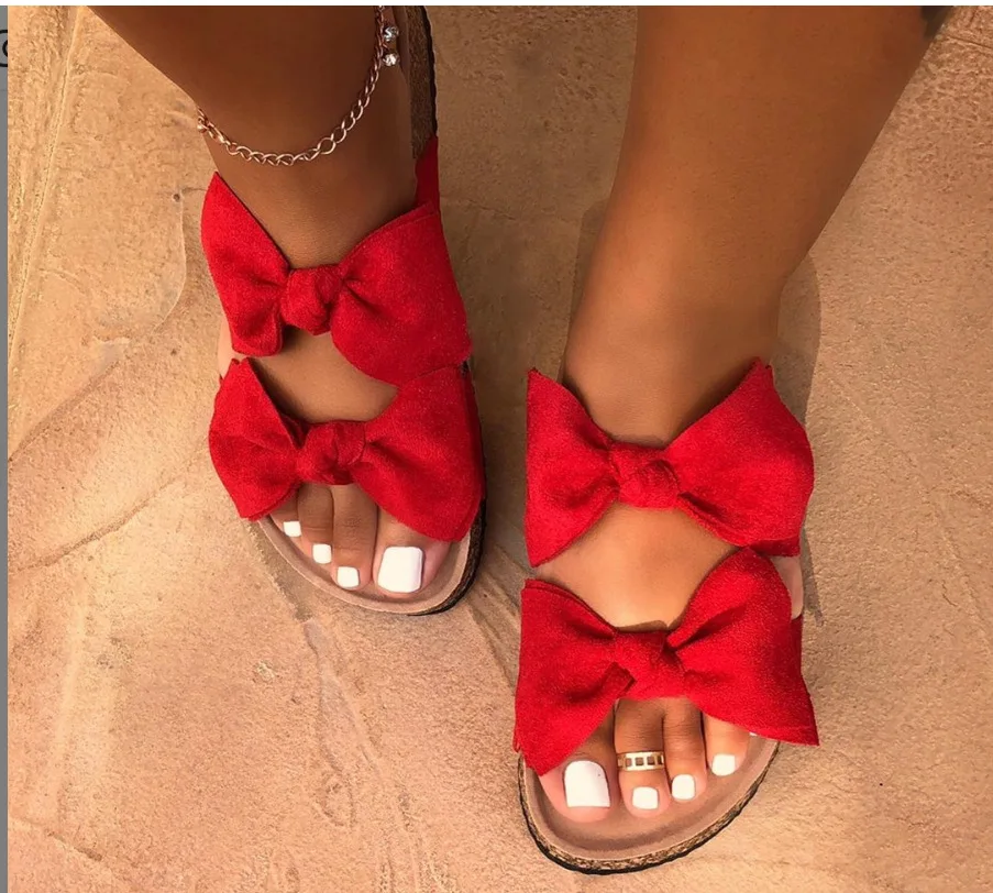 Open Toe Platform bow-knot Slide Sandals Sexy Leopard Print Bohemian Slippers Women Flat Sandals