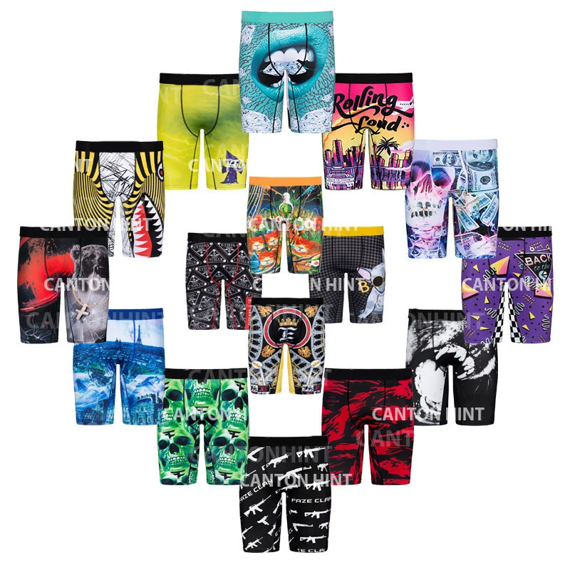 OEM Fashion Custom Wholesale Plus Size Printing Customized Logo Boxers Briefs For Men Breathable  Polyester Boxers Underwear