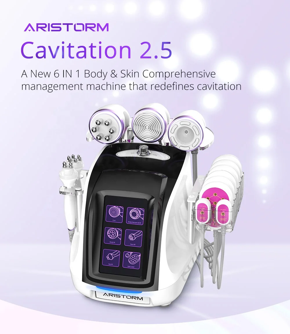 Aristorm 40k Cavitation 2.5 RF Led Pads Ultra Vacuum Cavitation System Lipo Laser Body Contouring Cavitation Massage Machine