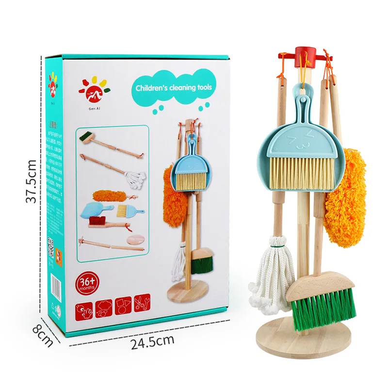 Kids Cleaning Set 6pcs Housekeeping Pretend Play Set Includes Broom Mop Duster Dustpan Brushes Stand Cleaning Toys for Toddlers