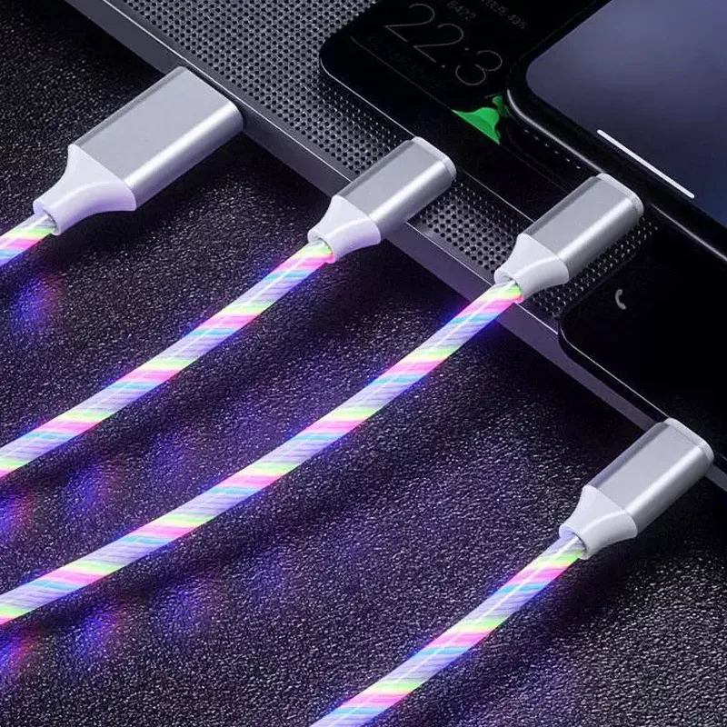 Wik-YT Lighting 3 в 1 светящийся 3 в 1 1,1 м зарядный кабель Type-C Micro USB для iPhone для одного разъема для Google