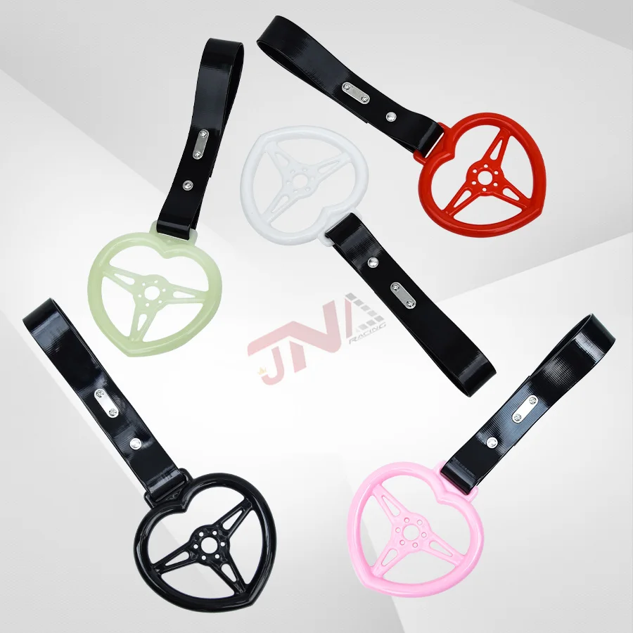 Car Accessories Interior JDM Tsurikawa Ring Pink/Black Heart Hand Handle Strap Universal