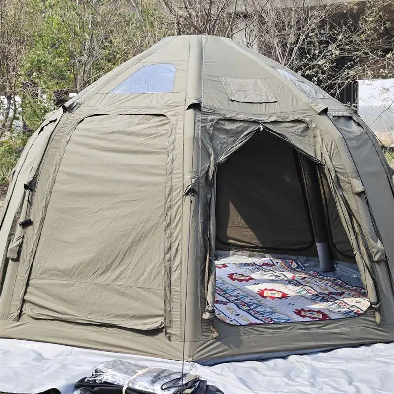 Luxury Waterproof Canvas Air Pole Camping Tent Oxford Cotton Dome Inflatable Yurt for Outdoor Adventure